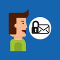 Cartoon man tablet email padlock security Royalty Free Stock Photo