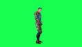 Cartoon man talking to someone reluctantly from left angle on green screen 3d p