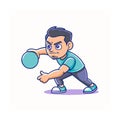 Cartoon man throws blue dodgeball on white backdrop image Royalty Free Stock Photo