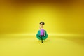 Cartoon man tired sitting in a green chair on a yellow background. Appointment with a psychiatrist, psychological problems,