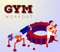 Cartoon man training with instructor in gym