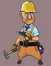 Cartoon man in the uniform of a worker in a helmet with tools in his hands Royalty Free Stock Photo