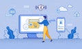 Cartoon Man Use Computer Two-factor Authentication Royalty Free Stock Photo