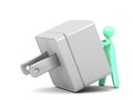 Cartoon man using an Electrical Plug Adapter Royalty Free Stock Photo