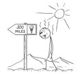 Cartoon of Man Walking Thirsty Through Desert and Found Sign Ice Cream 300 Miles