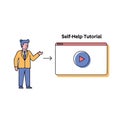 Cartoon Man Watching Self Help Tutorial Video Royalty Free Stock Photo
