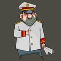 Cartoon man in white captain uniform with a sheet of paper in his hand Royalty Free Stock Photo