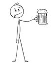 Cartoon of Man Who Likes Beer and Holding Glass Beer Mug or Pint