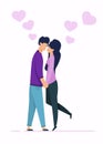 Cartoon Man and Woman Characters in Love Kissing