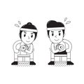 Cartoon man and woman doing dumbbell concentration curl exercise Royalty Free Stock Photo