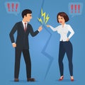 Cartoon Man and woman quarreling. Angry office people quarrel vector flat illustration. Royalty Free Stock Photo