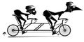 Cartoon man and woman rides a tandem bike isolated