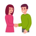 Cartoon man and woman shaking hands