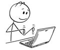 Cartoon of Man Working and Typing on Laptop Computer