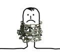 Cartoon Man Wrapped in a big Metallic Chain