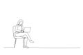 ceo lady sit chair use device netbook online communicate single continuous line art style