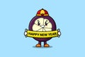 cartoon Mangosteen chinese holding happy new year