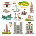 Cartoon map of Bali for kid and children. Bali landmarks vector cute poster