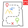 Cartoon map color line icon, video games and treasure, adventure game sign vector graphics, editable stroke linear icon
