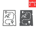 Cartoon map line and glyph icon, video games and treasure, adventure game sign vector graphics, editable stroke linear