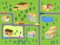 Cartoon map seamless pattern. roads, cars and houses . City map for children.