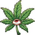 Cartoon marijuana leaf with red eye