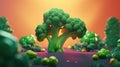 cartoon marketing inspired broccoli artwork, showing impressive side