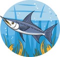 Cartoon Marlin fish in the sea, vector Royalty Free Stock Photo