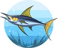 Cartoon Marlin fish in the sea, vector