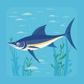 Cartoon Marlin fish in the sea, vector Royalty Free Stock Photo