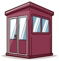 Cartoon maroon security booth with glass windows and doors isolated on white Royalty Free Stock Photo