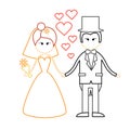 Cartoon Marriage Couple Fiance And Bride Wear Wedding Dress Holding Hands