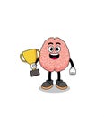 Cartoon mascot of brain holding a trophy