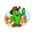 Cartoon Mascot Cactus Wearing a Hat. Royalty Free Stock Photo