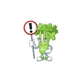 Cartoon mascot of celery plant bring sign in his hand