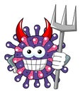 Cartoon mascot character virus or bacterium devil hlding trident weapon isolated vector illustration Royalty Free Stock Photo