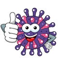 Cartoon mascot character virus or bacterium ithumb up positive approving concept solated vector illustration