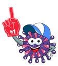 Cartoon mascot character virus or bacterium number one glove sport supporter isolated vector illustration