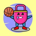 Cartoon mascot cute lock playing basketball design for t-shirt, sticker