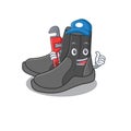 Cartoon mascot design of dive booties as a Plumber with tool