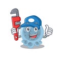 Cartoon mascot design of pasteurella as a Plumber with tool Royalty Free Stock Photo
