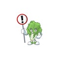 Cartoon mascot of endive bring sign in his hand