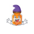 Cartoon mascot of funny peach jam dressed as an Elf