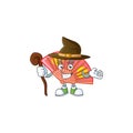 Cartoon mascot style of red chinese folding fan dressed as a witch