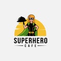 Cartoon mascot superhero waiter logo vector template, super service restaurant logo concept