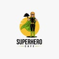 Cartoon mascot superhero waiter logo vector template, super service restaurant logo concept