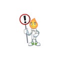 Cartoon mascot of white candle bring sign in his hand