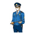 Cartoon masked policeman with truncheon