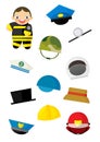 Cartoon matching game with finding proper hats to occupation - fireman