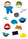 Cartoon matching game with finding proper hats to occupation - postman